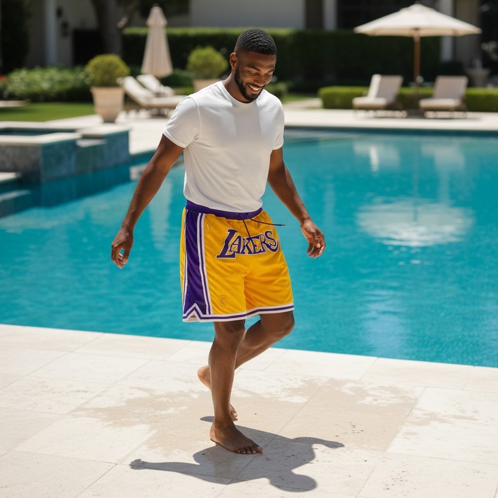 Just Don Los Angeles Lakers 1996-97 Basketball Shorts Mens Large‎ Yellow Purple